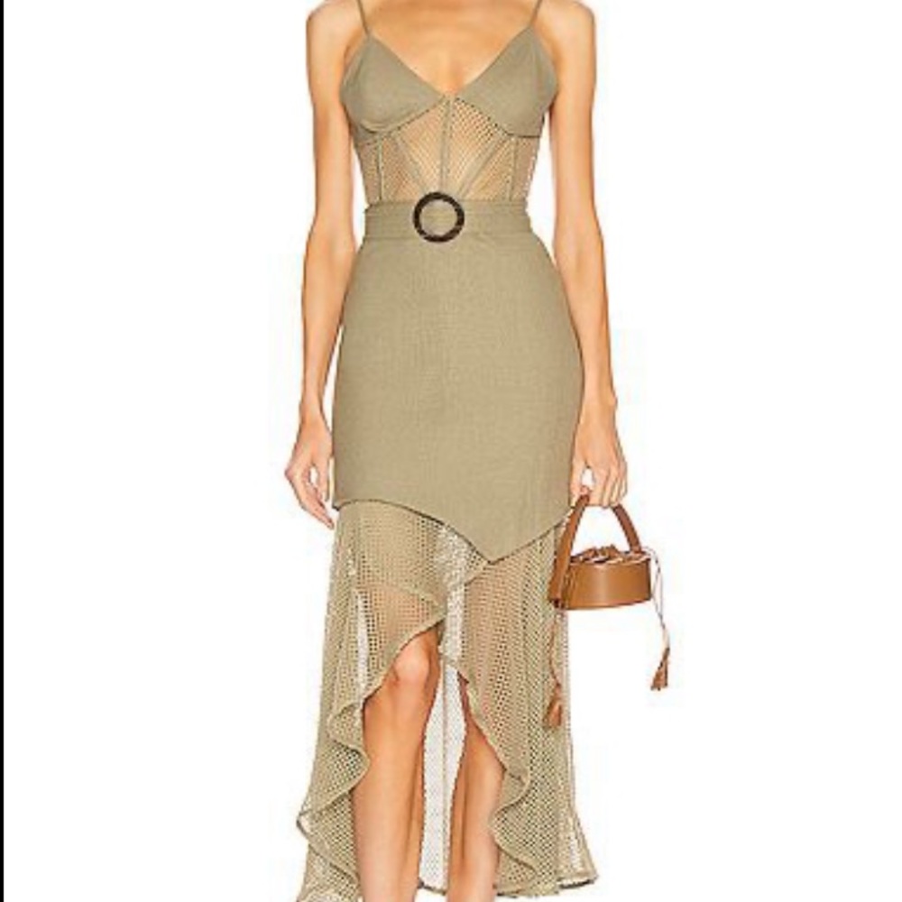 PatBo Mesh Linen Bustier Dress in Green | NWT